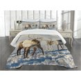 thumbnail image 1 of Ambesonne Winter Quilted Bedspread Set 3 Pcs, Reindeers Norway Caribou, King Size, Brown Ivory Blue, 1 of 3