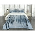 thumbnail image 1 of Ambesonne Winter Quilted Bedspread Set 3 Pcs, Snow Covered Forest, King Size, Black White Slate Blue, 1 of 5