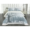 thumbnail image 1 of Ambesonne Winter Quilted Bedspread Set 3 Pcs, Snowy Forest Trees Birds, King Size, Petrol Blue, 1 of 5