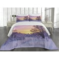 thumbnail image 1 of Ambesonne Winter Quilted Coverlet 3 Pcs, Landscape with Sunset, Queen Size, Pink White, 1 of 5