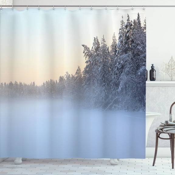 Ambesonne Winter Shower Curtain, Frozen Lake in Woods, 69"Wx75"L, White Green