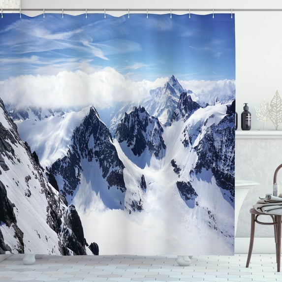 Ambesonne Winter Shower Curtain, Mountain Peak Scenery, 69"Wx75"L, White Blue