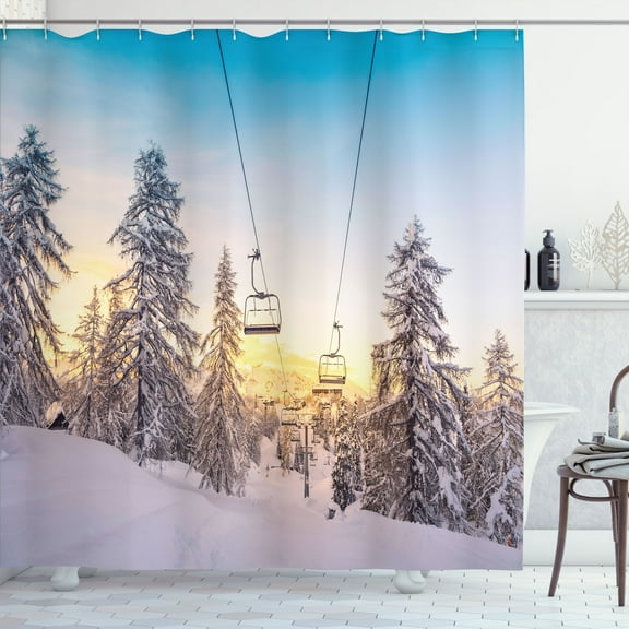 Ambesonne Winter Shower Curtain, Mountains with Ski Slopes, 69"Wx84"L, Multicolor