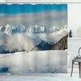 thumbnail image 1 of Ambesonne Winter Shower Curtain, Panoramic Mountains Walk, 69"Wx84"L, Blue White Brown, 1 of 3