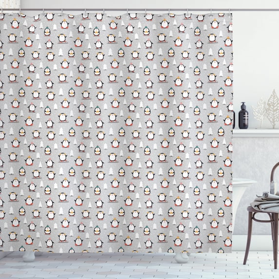 Ambesonne Winter Shower Curtain, Penguin on Snow Pattern, 69"Wx84"L, Multicolor