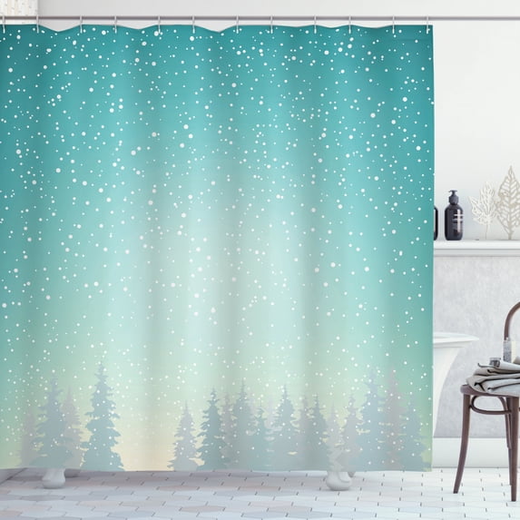 Ambesonne Winter Shower Curtain, Spruce Forest Snow Woods, 69"Wx84"L, Turquoise White