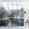 thumbnail image 1 of Ambesonne Winter Shower Curtain, Trees in Cold Day Lake, 69"Wx84"L, White Brown, 1 of 5