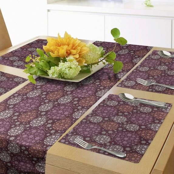 Ambesonne Winter Table Runner & Placemats, Christmas Bauble, Placemat 4 pcs + Runner 12"x90", Pale Orange Dried Rose