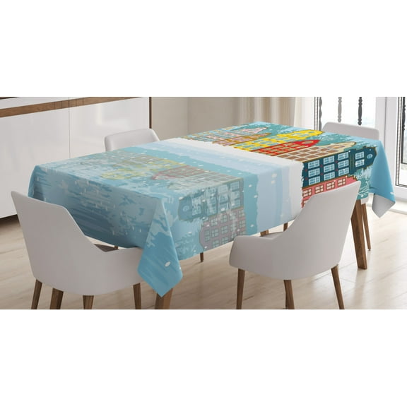 Ambesonne Winter Tablecloth Rectangular Table Cover, Christmas Houses Sea, 60"x84", Multicolor