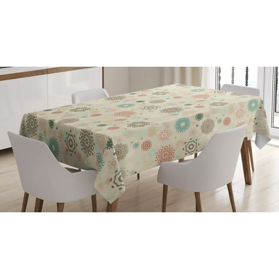 Ambesonne Winter Tablecloth Rectangular Table Cover, Retro Xmas Snowflakes, 60"x90", Multicolor