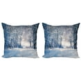 thumbnail image 1 of Ambesonne Winter Throw Pillow Cover 2 Pack, Alley in Snowy Forest, 24", Blue Black White, 1 of 7
