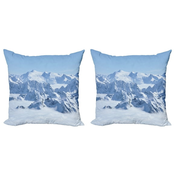 Ambesonne Winter Throw Pillow Cover 2 Pack, Alps White Wilderness, 20", White Blue