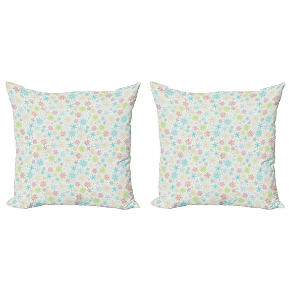 Ambesonne Winter Throw Pillow Cover 2 Pack, Colorful Doodle Snow, 16", Multicolor