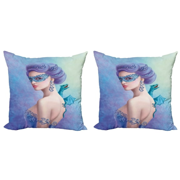 Ambesonne Winter Throw Pillow Cover 2 Pack, Fantasy Snow Queen, 16", Violet Blue Pale Green