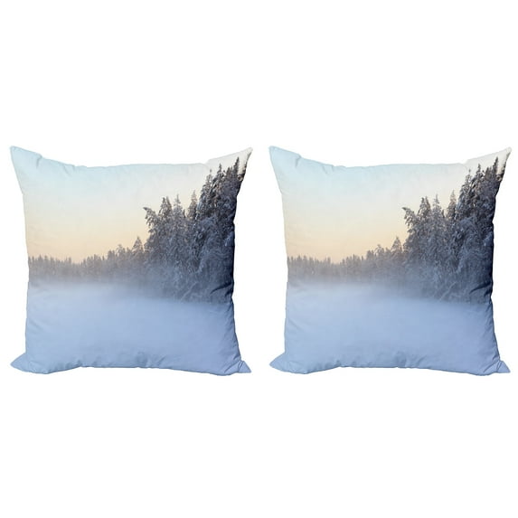 Ambesonne Winter Throw Pillow Cover 2 Pack, Frozen Lake in Woods, 20", White Green