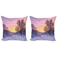 thumbnail image 1 of Ambesonne Winter Throw Pillow Cover 2 Pack, Landscape with Sunset, 18", Pink White, 1 of 6