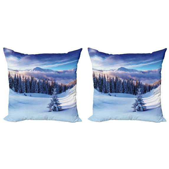 Ambesonne Winter Throw Pillow Cover 2 Pack, Mountain Peaks Snowy, 24", Blue White