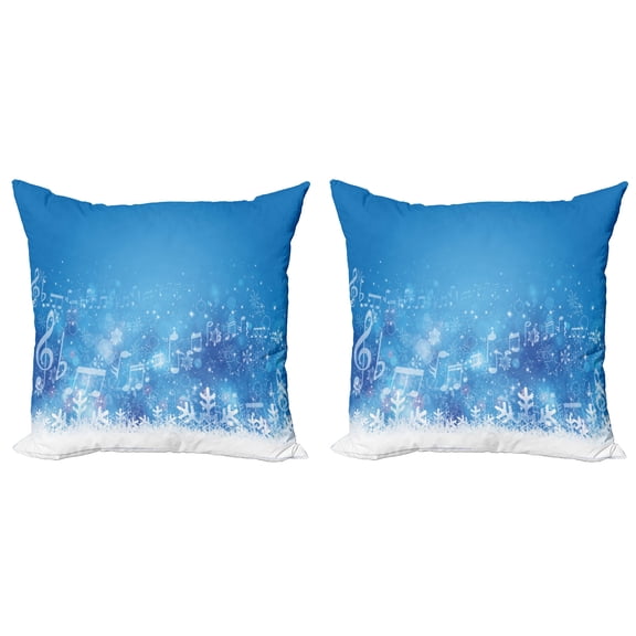 Ambesonne Winter Throw Pillow Cover 2 Pack, Music Notes Snowflakes, 16", Blue White Lilac