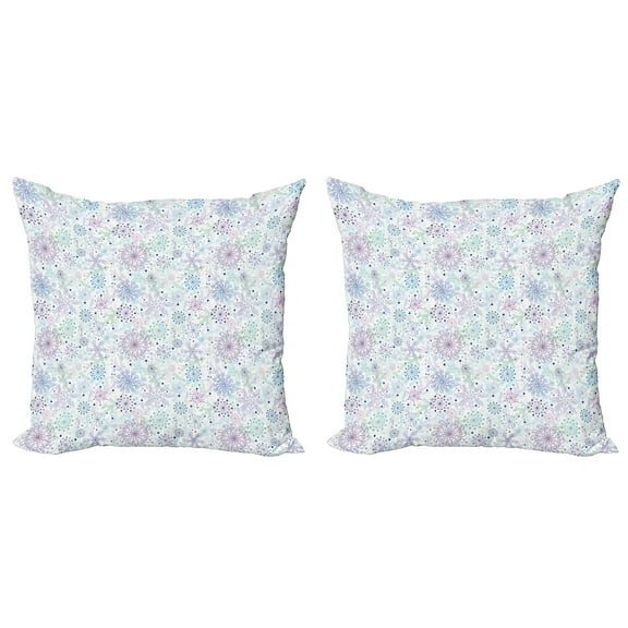 Ambesonne Winter Throw Pillow Cover 2 Pack, Pastel Snowflakes Joyful, 16", Blue Green Lavender