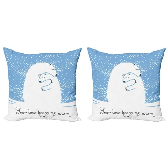 Ambesonne Winter Throw Pillow Cover 2 Pack, Polar Bear Mother, 24", White Blue