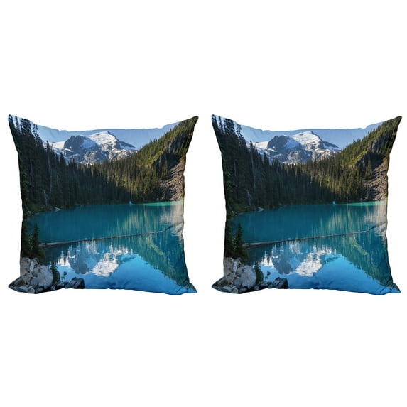Ambesonne Winter Throw Pillow Cover 2 Pack, Snowy Frozen Mountain, 16", Blue White Green