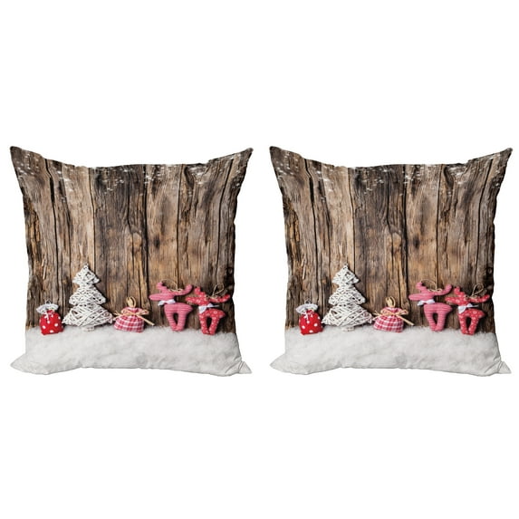 Ambesonne Winter Throw Pillow Cover 2 Pack, Traditional Xmas, 24", Brown White Pink