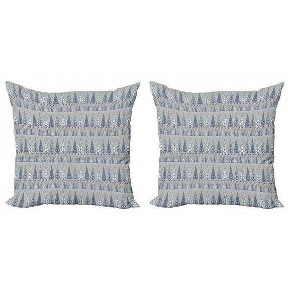 Ambesonne Winter Throw Pillow Cover 2 Pack, Triangular Pine Trees, 18", Taupe Slate Blue Sage