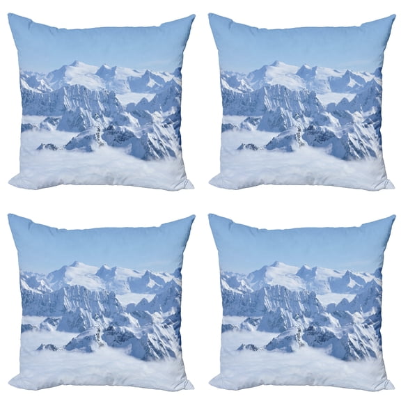Ambesonne Winter Throw Pillow Cover 4 Pack, Alps White Wilderness, 20", White Blue