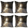 thumbnail image 1 of Ambesonne Winter Throw Pillow Cover 4 Pack, Christmas Snow Forest, 24", Brown Pale Yellow, 1 of 2