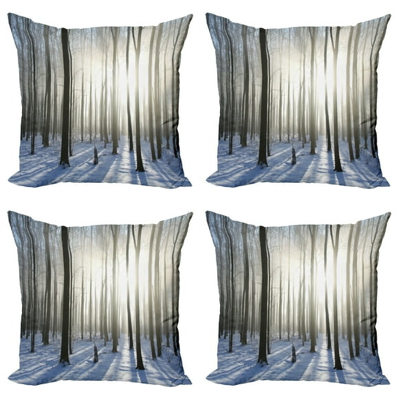 Ambesonne Winter Throw Pillow Cover 4 Pack, Forest December Morning, 20", Pale Yellow Bluegrey