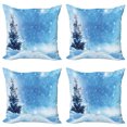 thumbnail image 1 of Ambesonne Winter Throw Pillow Cover 4 Pack, Frozen Pine Snowflakes, 16", Blue White, 1 of 7