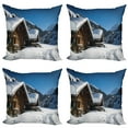 thumbnail image 1 of Ambesonne Winter Throw Pillow Cover 4 Pack, Houses Austria Mountains, 16", Brown Blue White, 1 of 5