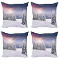 thumbnail image 1 of Ambesonne Winter Throw Pillow Cover 4 Pack, Idyllic Outdoors Sunset, 16", Multicolor, 1 of 7