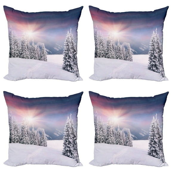 Ambesonne Winter Throw Pillow Cover 4 Pack, Idyllic Outdoors Sunset, 24", Multicolor