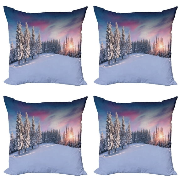 Ambesonne Winter Throw Pillow Cover 4 Pack, Idyllic Serene Panorama, 18", Multicolor