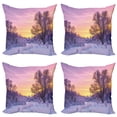 thumbnail image 1 of Ambesonne Winter Throw Pillow Cover 4 Pack, Landscape with Sunset, 16", Pink White, 1 of 6