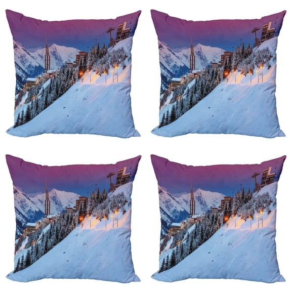 Ambesonne Winter Throw Pillow Cover 4 Pack, Majestic Sunrice Ski, 20", Multicolor