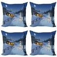 thumbnail image 1 of Ambesonne Winter Throw Pillow Cover 4 Pack, Rustic Wood Cottage, 20", Blue White, 1 of 5