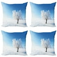 thumbnail image 1 of Ambesonne Winter Throw Pillow Cover 4 Pack, Snow Covered Alone Tree, 16", Blue White, 1 of 5
