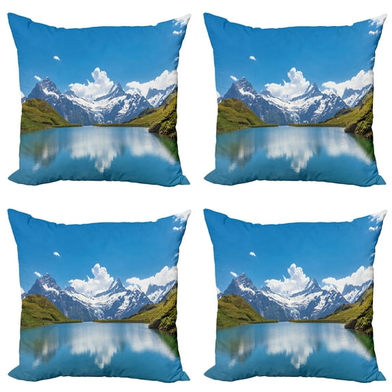 Ambesonne Winter Throw Pillow Cover 4 Pack, Snow Frozen Lake Swiss, 20", Blue Green White