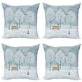 thumbnail image 1 of Ambesonne Winter Throw Pillow Cover 4 Pack, Snow in Park Xmas Trees, 20", White and Blue, 1 of 6