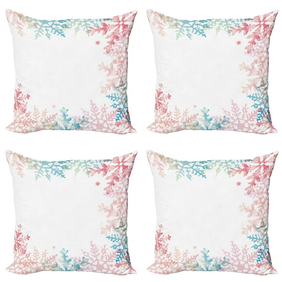 Ambesonne Winter Throw Pillow Cover 4 Pack, Winter Inspired Pastel, 20", Coral Blue Pale Green