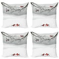 thumbnail image 1 of Ambesonne Winter Throw Pillow Cover 4 Pack, Wintertime Cartoon Birds, 24", Vermilion Grey Black, 1 of 7