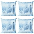 thumbnail image 1 of Ambesonne Winter Throw Pillow Cover 4 Pack, Wonderland Xmas Holiday, 16", Blue White, 1 of 6