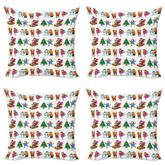 Ambesonne Winter Throw Pillow Cover 4 Pack, in Seasonal Clothes, 24", Multicolor