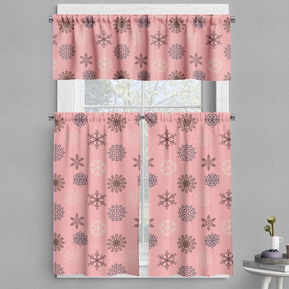 Ambesonne Winter Valance & Curtain, Different Snowflakes, 55"x24", Pale Pink and Dark Cocoa