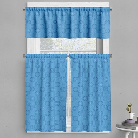 Ambesonne Winter Valance & Curtain, Geometric Striped Snowflakes, 55"x24", Azure Blue Deep Sky Blue