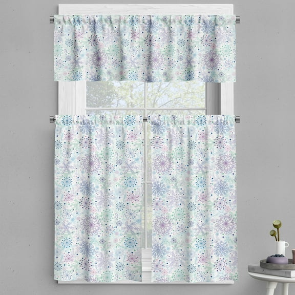 Ambesonne Winter Valance & Curtain, Pastel Snowflakes Joyful, 55"x36", Blue Green Lavender