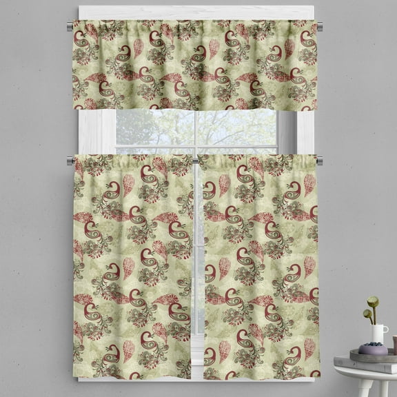 Ambesonne Winter Valance & Curtain, Peacocks and Snowflakes, 55"x36", Ruby Olive Green Cream