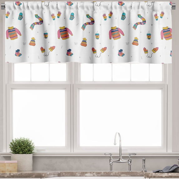 Ambesonne Winter Valance Pack of 2, Christmas Clothes Pattern, 54"X18", White Coral Sky Blue